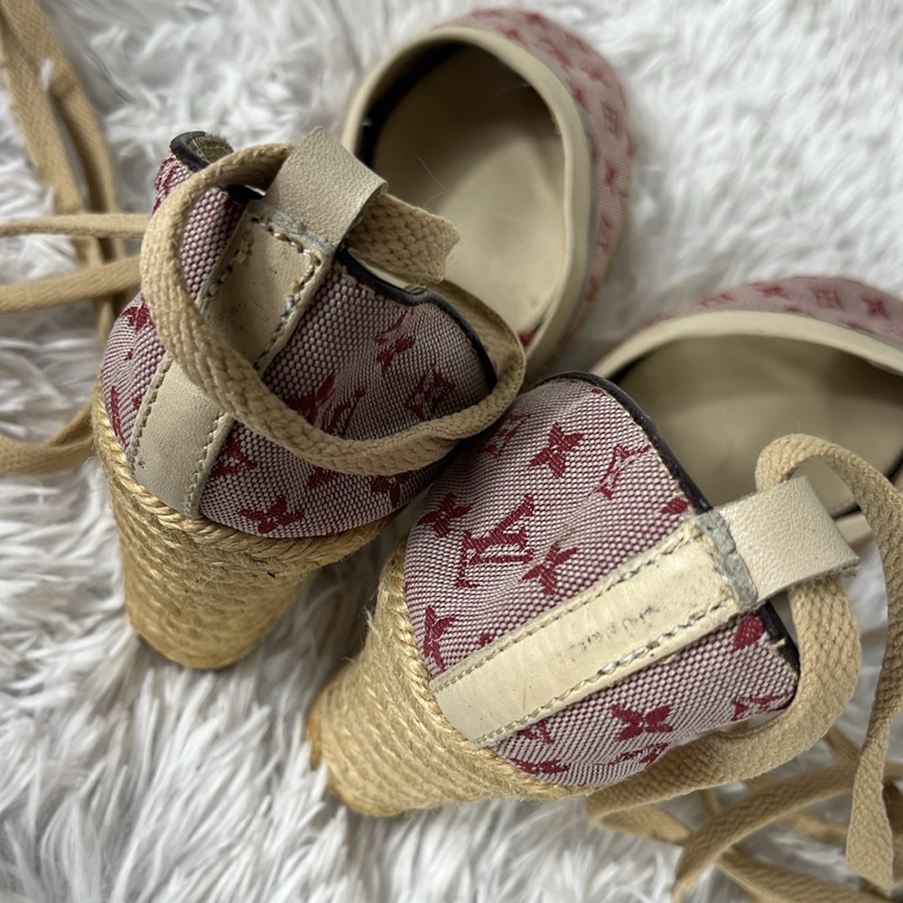 Louis Vuitton Tan and Red Wedge Shoes - Picture 10 of 13